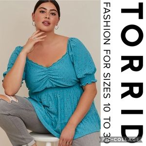 Torrid 4X Eyelet Smocked Waist & Sleeve Sweetheart Top — Blue